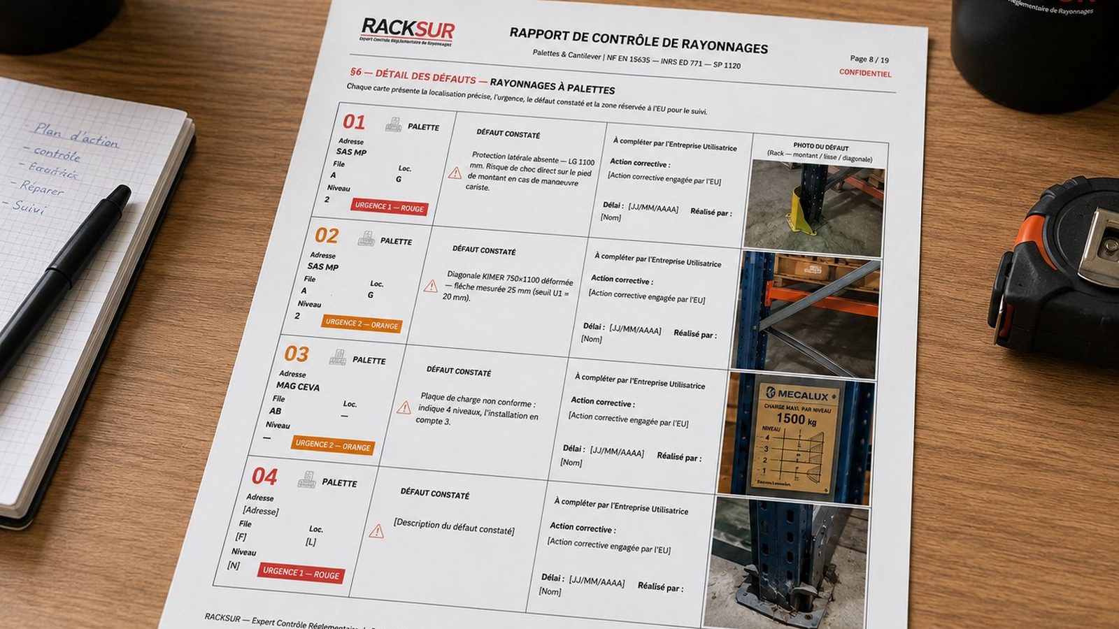 Rapport d'audit de rayonnages livré sous 24h — engagement RACKSUR